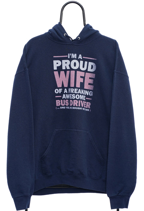 Retro Proud Wife Graphic Navy Hoodie front