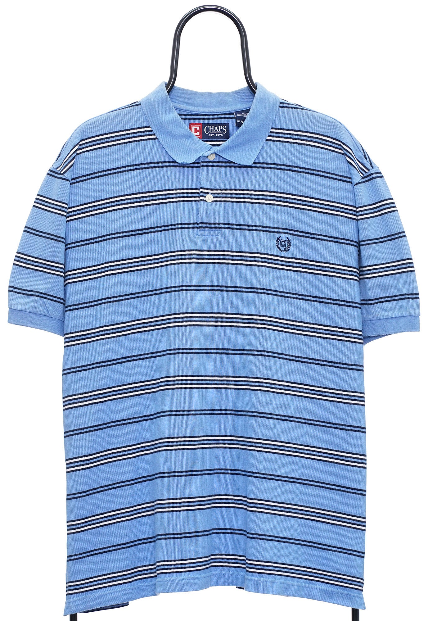 Vintage Chaps Ralph Lauren Blue Striped Polo Shirt